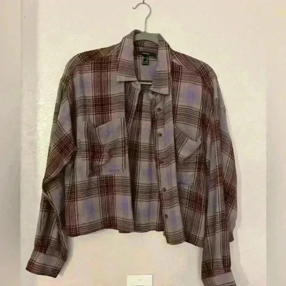 Forever 21 flannel top cropped - Picture 1 of 7